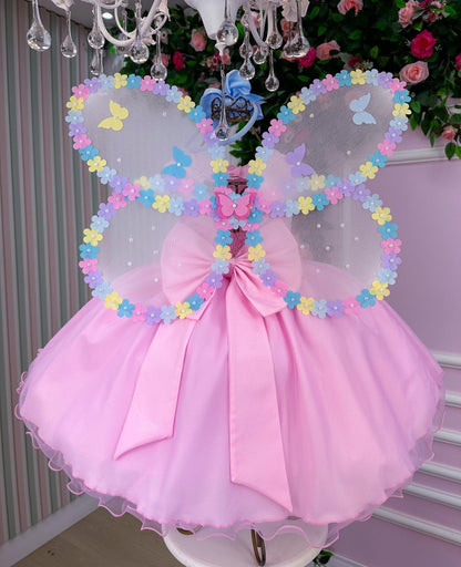 Vestido Marie Jardim das Borboletas Rosa Bebe
