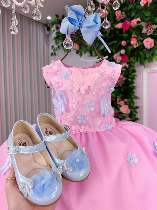 Vestido Marie Jardim das Borboletas Rosa Bebe