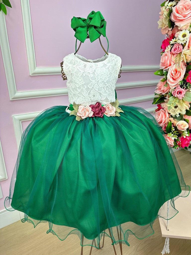 Vestido Infantil Off em Samambaia Escura com Saia Verde Vibrante e Design Moderno para Festa de Aniversário