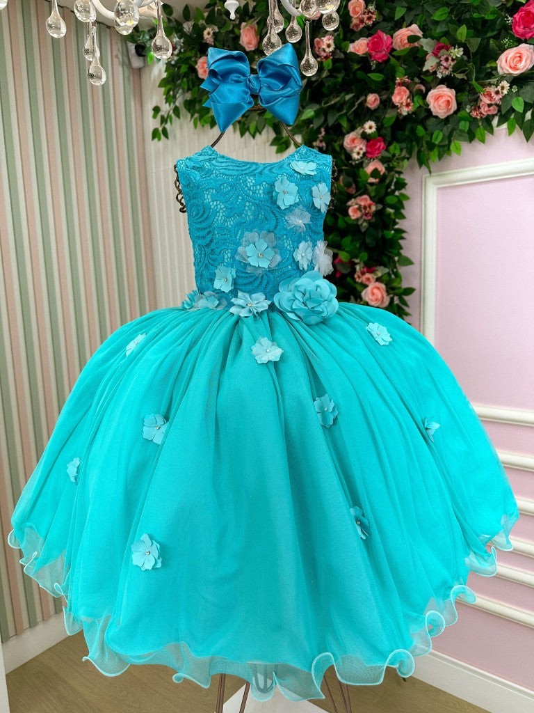 Vestido Infantil Regata Flores Verde Tiffany Elegante
