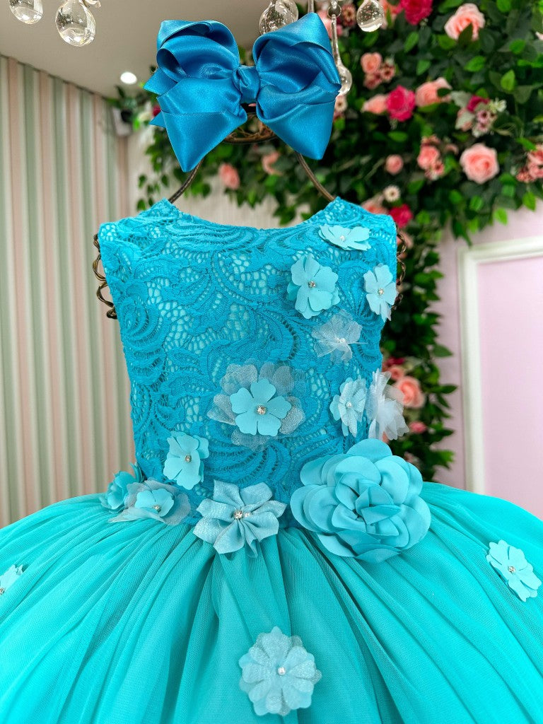 Vestido Infantil Regata Flores Verde Tiffany Elegante