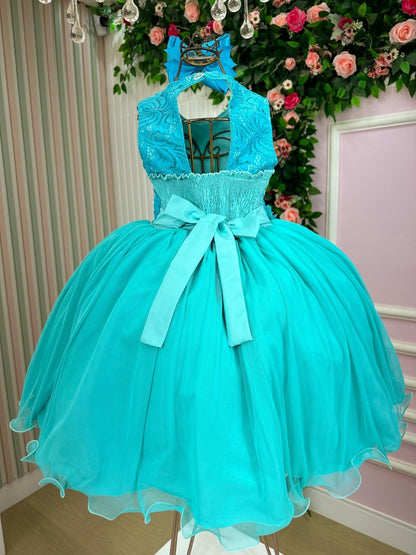 Vestido Infantil Regata Flores Verde Tiffany Elegante