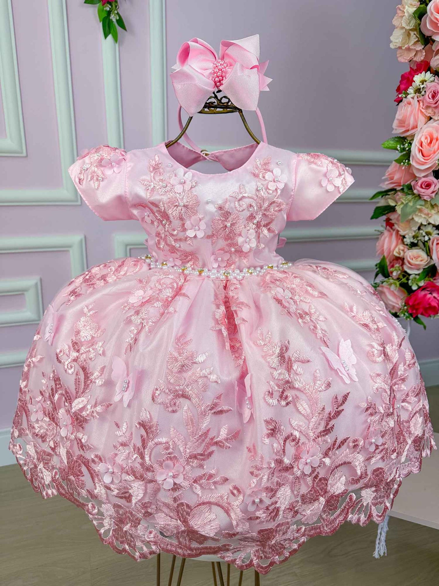 Vestido Marie Jardim Encantado Realeza Rosa Bebe