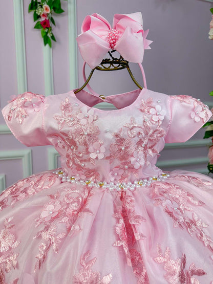 Vestido Marie Jardim Encantado Realeza Rosa Bebe