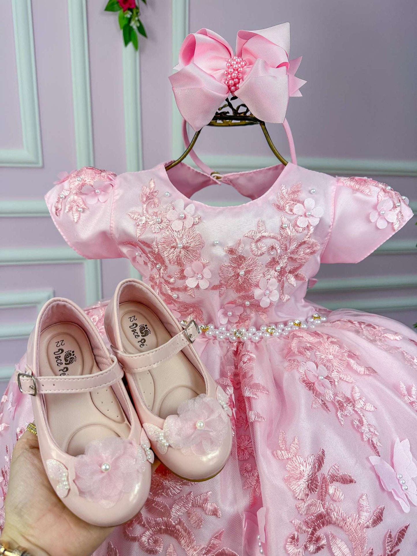 Vestido Marie Jardim Encantado Realeza Rosa Bebe