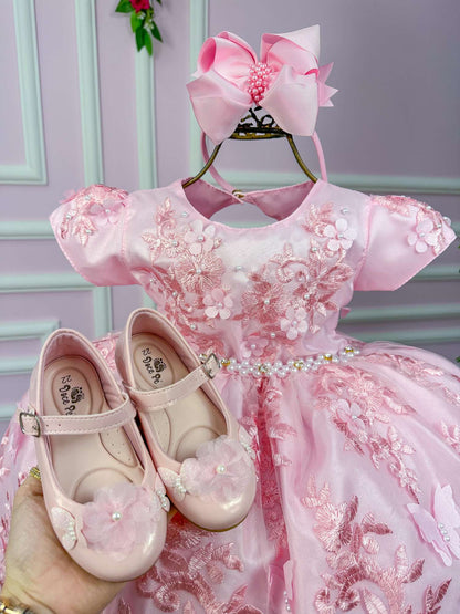 Vestido Marie Jardim Encantado Realeza Rosa Bebe