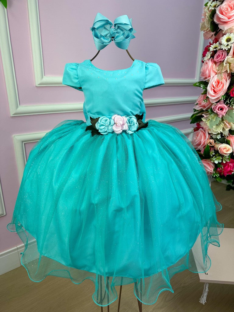Vestido Infantil Elegante Verde Tiffany para Festas