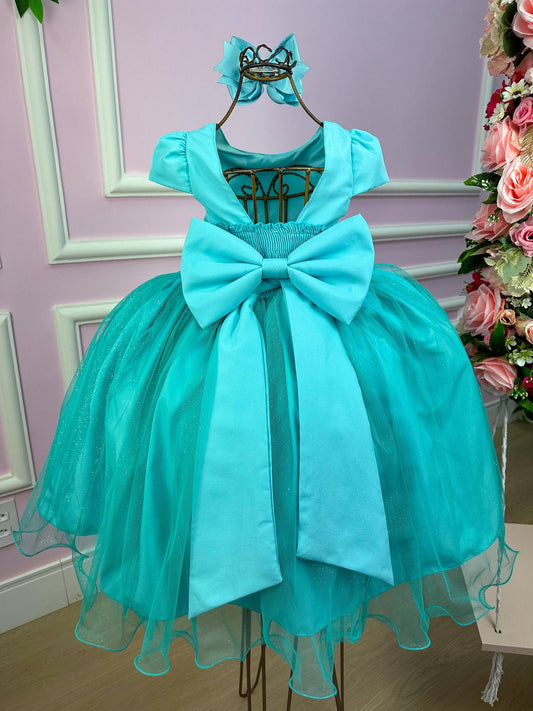 Vestido Infantil Elegante Verde Tiffany para Festas