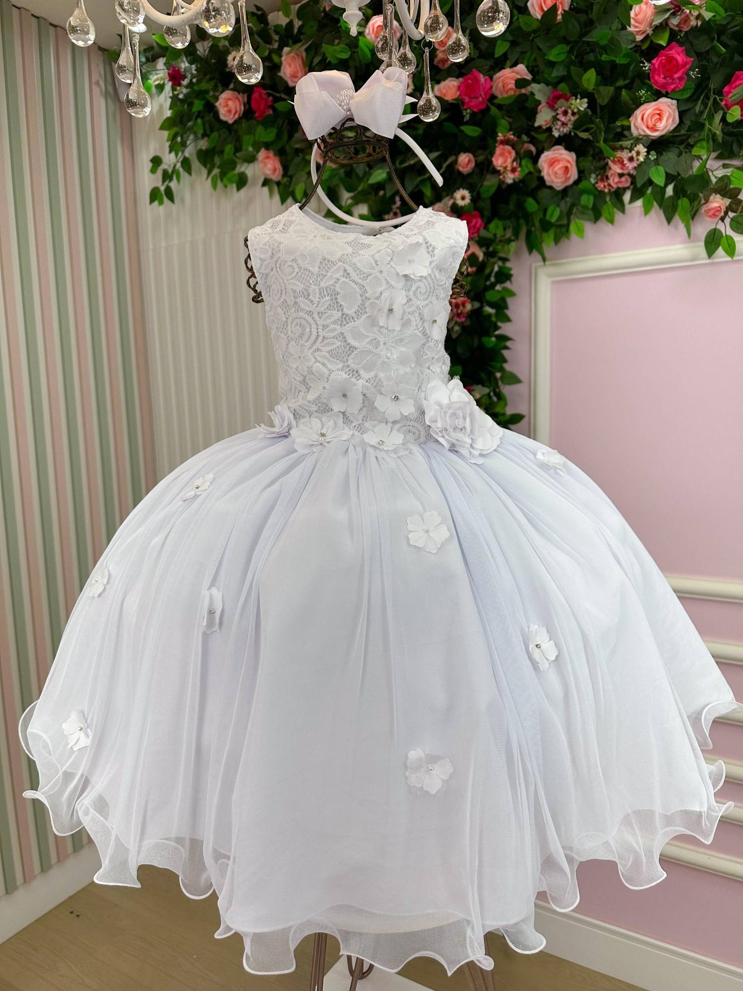 Vestido Infantil Regata Flores Brancas