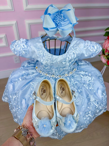 Vestido Marie Jardim Encantado Realeza Azul Bebe