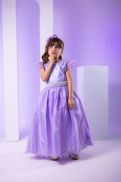 Vestido Infantil Lilás em Renda com Strass e Saia Rodada para Festa de Aniversário