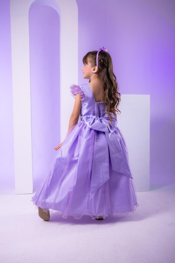 Vestido Infantil Lilás em Renda com Strass e Saia Rodada para Festa de Aniversário