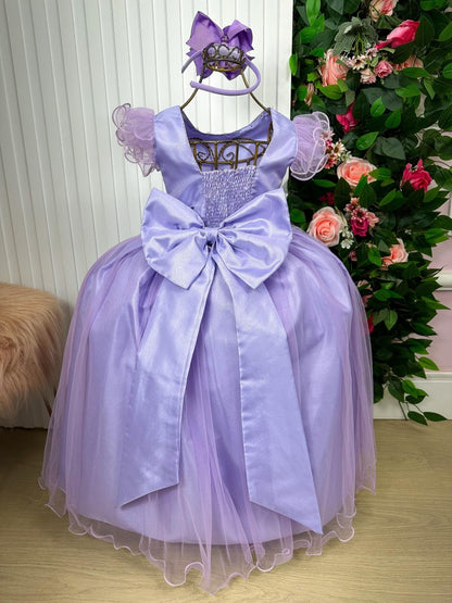 Vestido Infantil Lilás em Renda com Strass e Saia Rodada para Festa de Aniversário