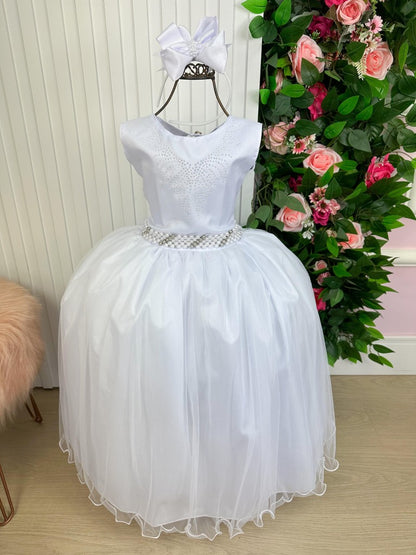 Vestido Infantil Branco em Cetim com Saia Rodada para Daminhas
