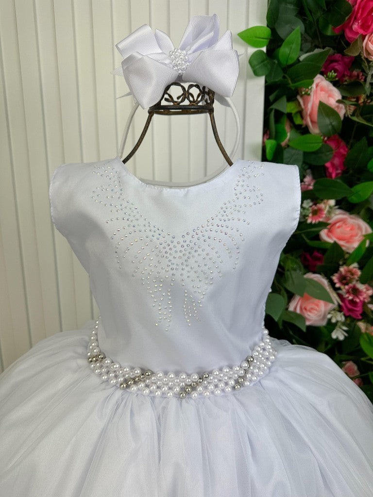 Vestido Infantil Branco em Cetim com Saia Rodada para Daminhas