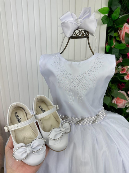 Vestido Infantil Branco em Cetim com Saia Rodada para Daminhas