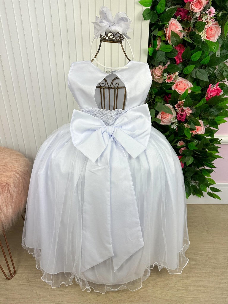 Vestido Infantil Branco em Cetim com Saia Rodada para Daminhas