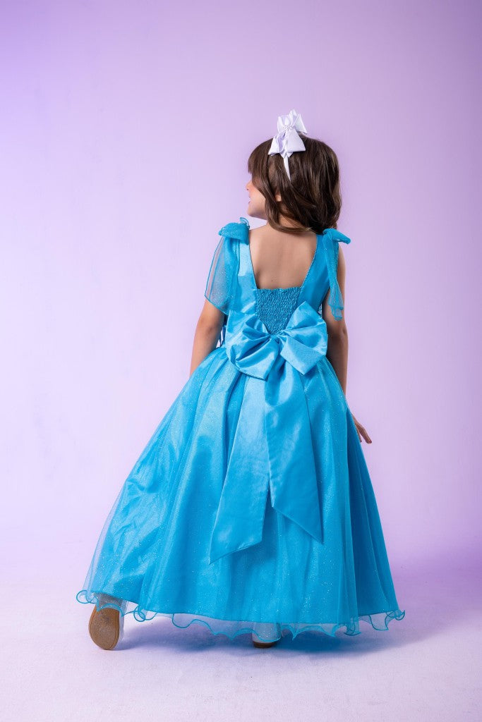 Vestido Longo Mel Azul Tiffany Para Festas Infantis