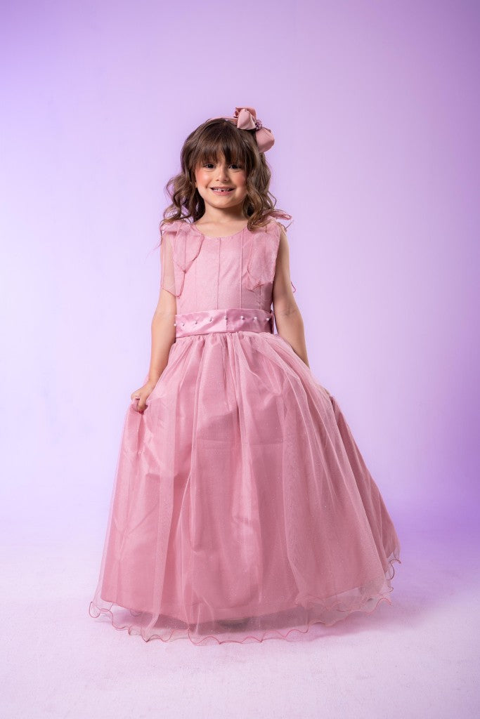 Vestido Infantil Mel Rose em Tafetá com Glitter Saia Rodada para Daminhas
