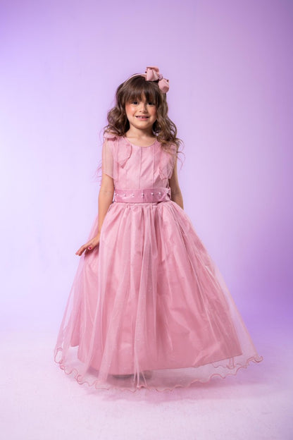 Vestido Infantil Mel Rose em Tafetá com Glitter Saia Rodada para Daminhas