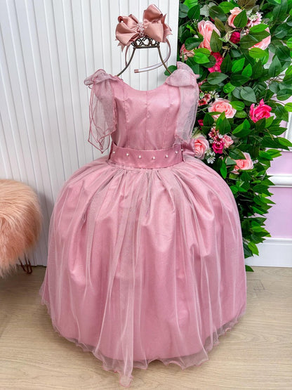 Vestido Infantil Mel Rose em Tafetá com Glitter Saia Rodada para Daminhas