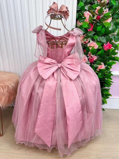 Vestido Infantil Mel Rose em Tafetá com Glitter Saia Rodada para Daminhas