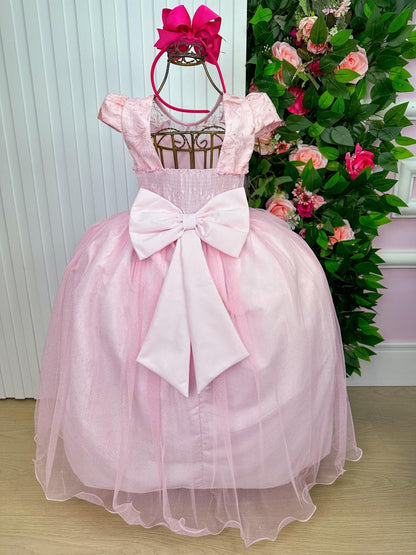 Vestido Vila Lele Longo Jardim Encantado Borboletas Rosa Bebe