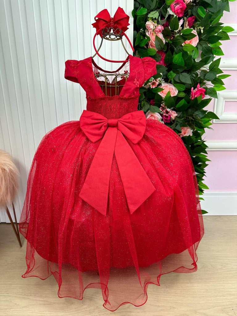 Vestido Vila Lele Longo Jardim Encantado Borboletas Vermelho