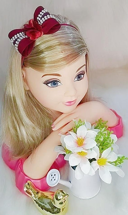 Faixinha de Cabelo Bebê Rosa em Meia de Seda com Laço Florzinha e Strass para Estilo Princesa