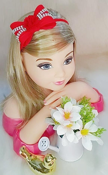 Faixinha de Cabelo Bebê Rosa em Meia de Seda com Laço Florzinha e Strass para Estilo Princesa