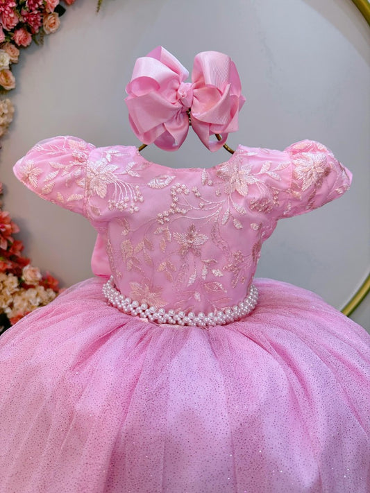 Vestido Infantil Rosa Claro C/ Renda Daminhas de Honra Longo