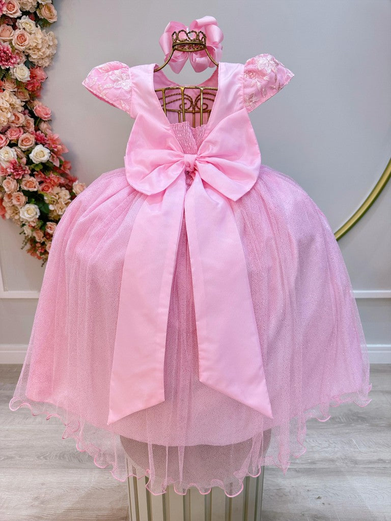 Vestido Infantil Rosa Claro C/ Renda Daminhas de Honra Longo