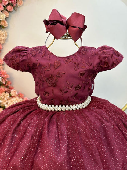Vestido Infantil Marsala C/ Renda Daminhas de Honra Longo