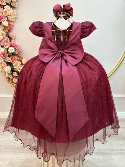 Vestido Infantil Marsala C/ Renda Daminhas de Honra Longo
