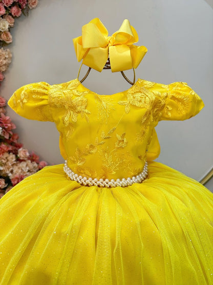 Vestido Infantil Amarelo C/ Renda Daminhas de Honra Longo