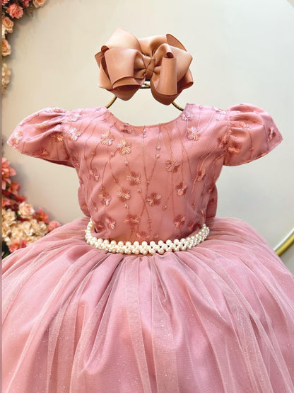 Vestido Infantil Rose C/ Renda Daminhas de Honra Longo