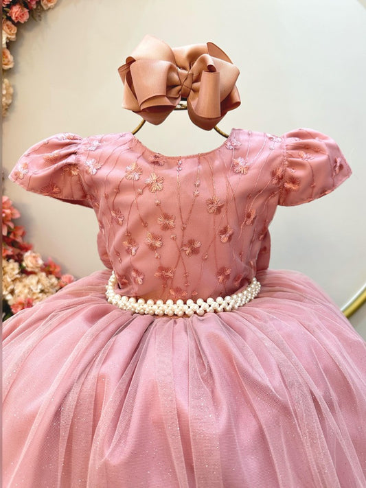 Vestido Infantil Rose C/ Renda Daminhas de Honra Longo
