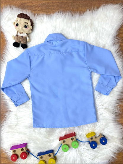 Conjunto Social Infantil Azul Claro em Algodão com Camisa Social de Manga Longa para Festa