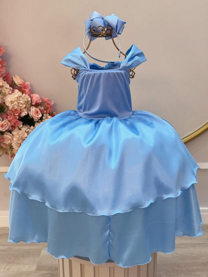 Fantasia Infantil Frozen e Cinderela C/ Renda Azul Claro