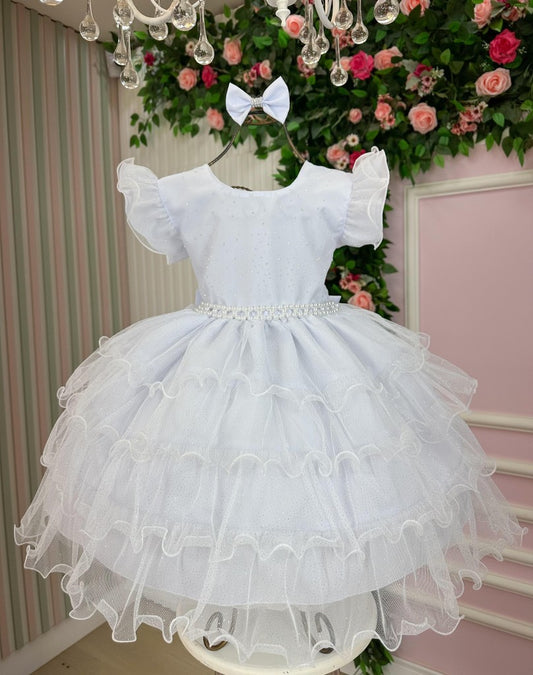 Vestido Infantil Branco em Cetim com Saia Rodada para Daminhas