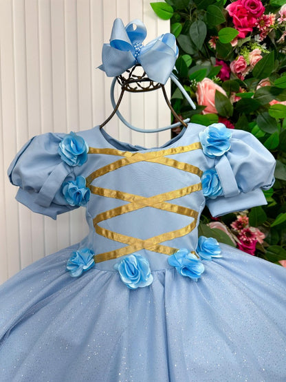 Vestido Fantasia Longo Princesa Azul para Crianças