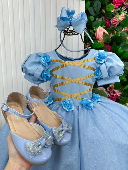 Vestido Fantasia Longo Princesa Azul para Crianças