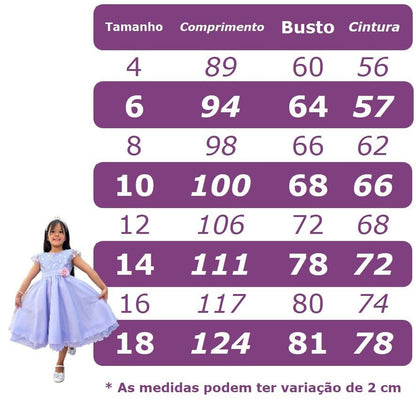 Vestido Infantil Longo Azul Royal C/ Renda e Pérolas Damas