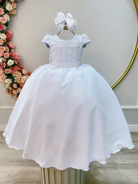 Vestido Infantil Branco em Renda com Saia Rodada para Casamentos