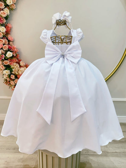 Vestido Infantil Branco em Renda com Saia Rodada para Casamentos