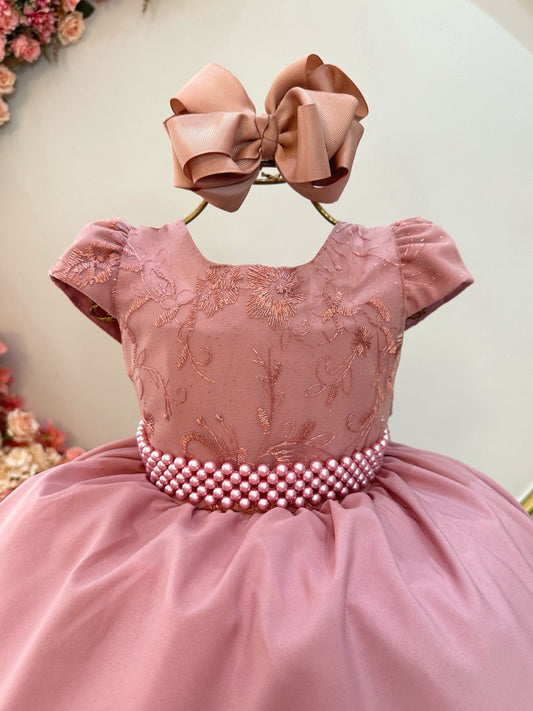Vestido Infantil Longo Rose Busto C/ Renda Casamentos Luxo