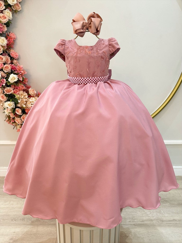 Vestido Infantil Longo Rose Busto C/ Renda Casamentos Luxo