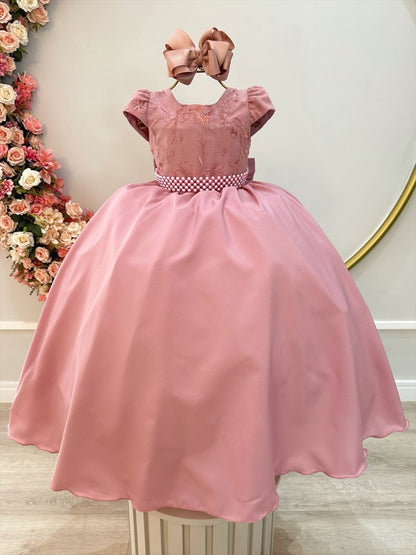 Vestido Infantil Longo Rose Busto C/ Renda Casamentos Luxo