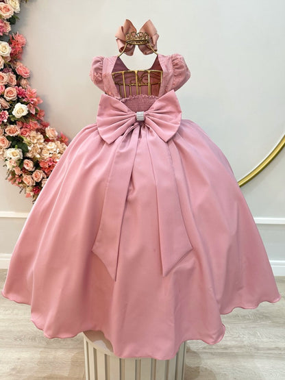 Vestido Infantil Longo Rose Busto C/ Renda Casamentos Luxo