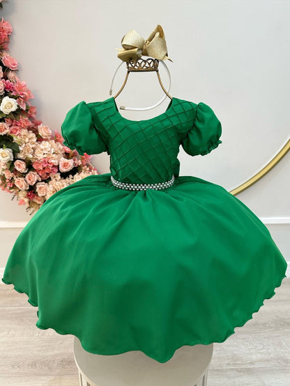 Vestido Infantil Verde Bandeira em Cetim com Nervura no Busto para Daminhas